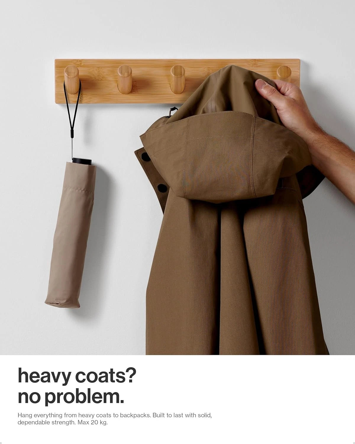 Wall-mounted coat rack with 5 heavy-duty 1-inch diameter hooks (set of 2) 07FC0E-D4 - KOEEK