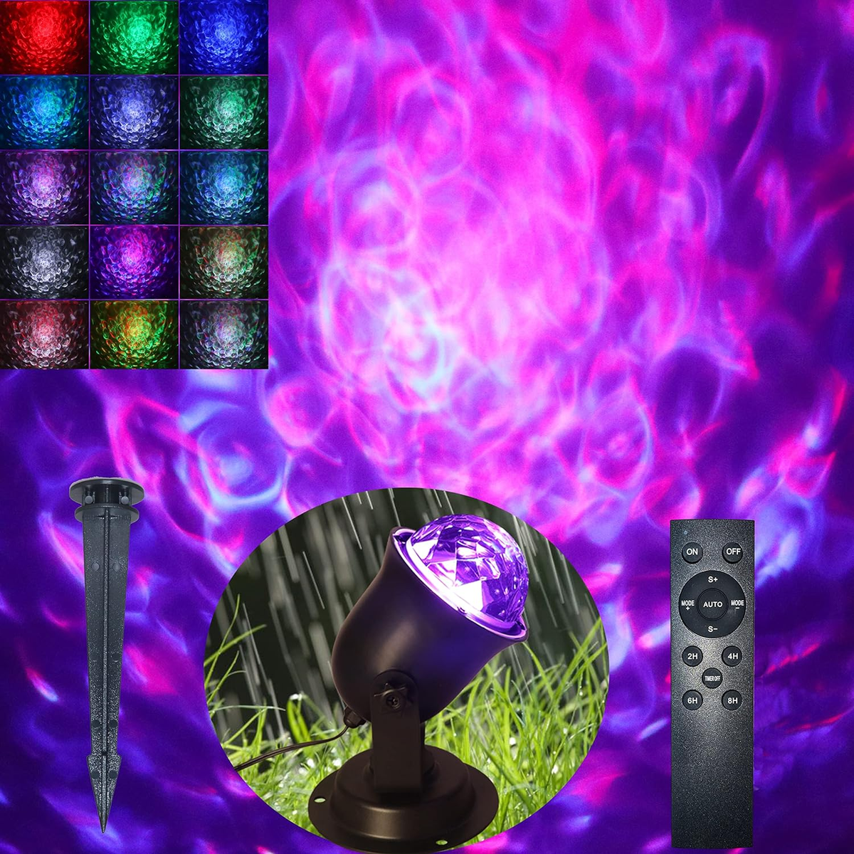 Christmas Halloween Outdoor Projector Lights, 15 Colors Water Wave Ocean Effect 07FC0E-D4 - KOEEK