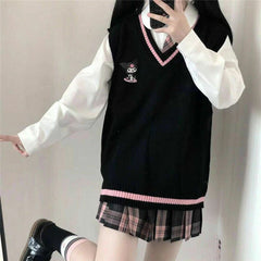 My Melody Cinnamoroll Kuromi Kawaii Cotton Sweater Knit Vest Girl's Uniform Tops 07FC0E-D4 - KOEEK