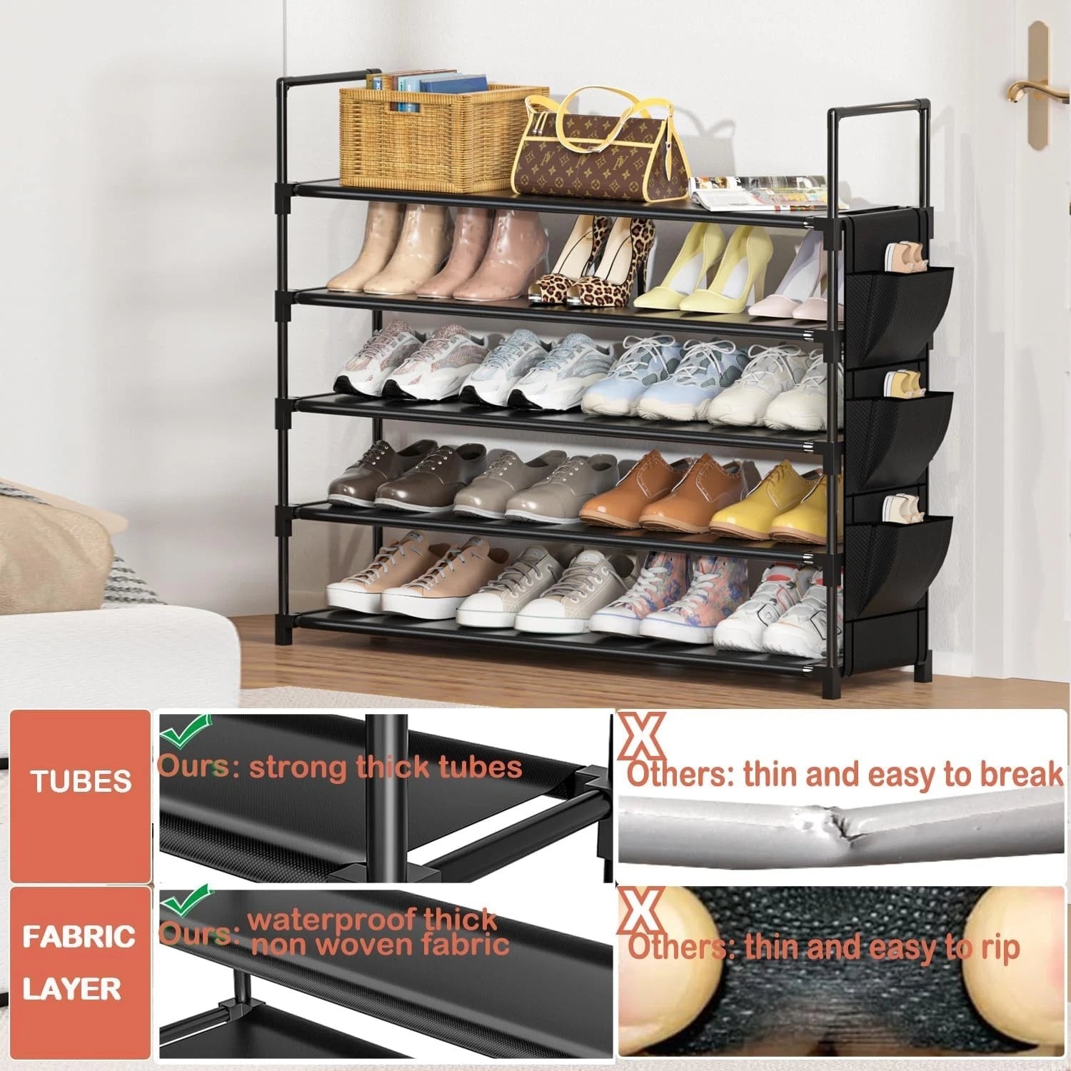Shoe Rack 5 Tier Shoe Organizer Storage 20-25 Pairs Shoes Rack for Closet Shoes 07FC0E-D4 - KOEEK