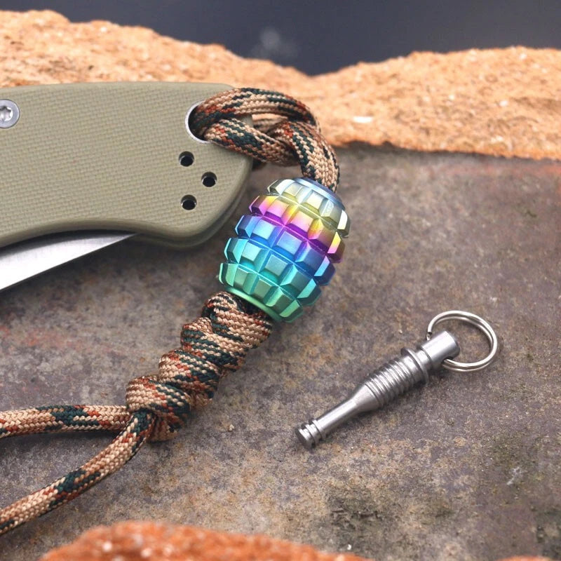EDC Titanium Knife Lanyard Bead Parachute Cord Pendant with Clean Ear Wax Tool 07FC0E-D4 - KOEEK