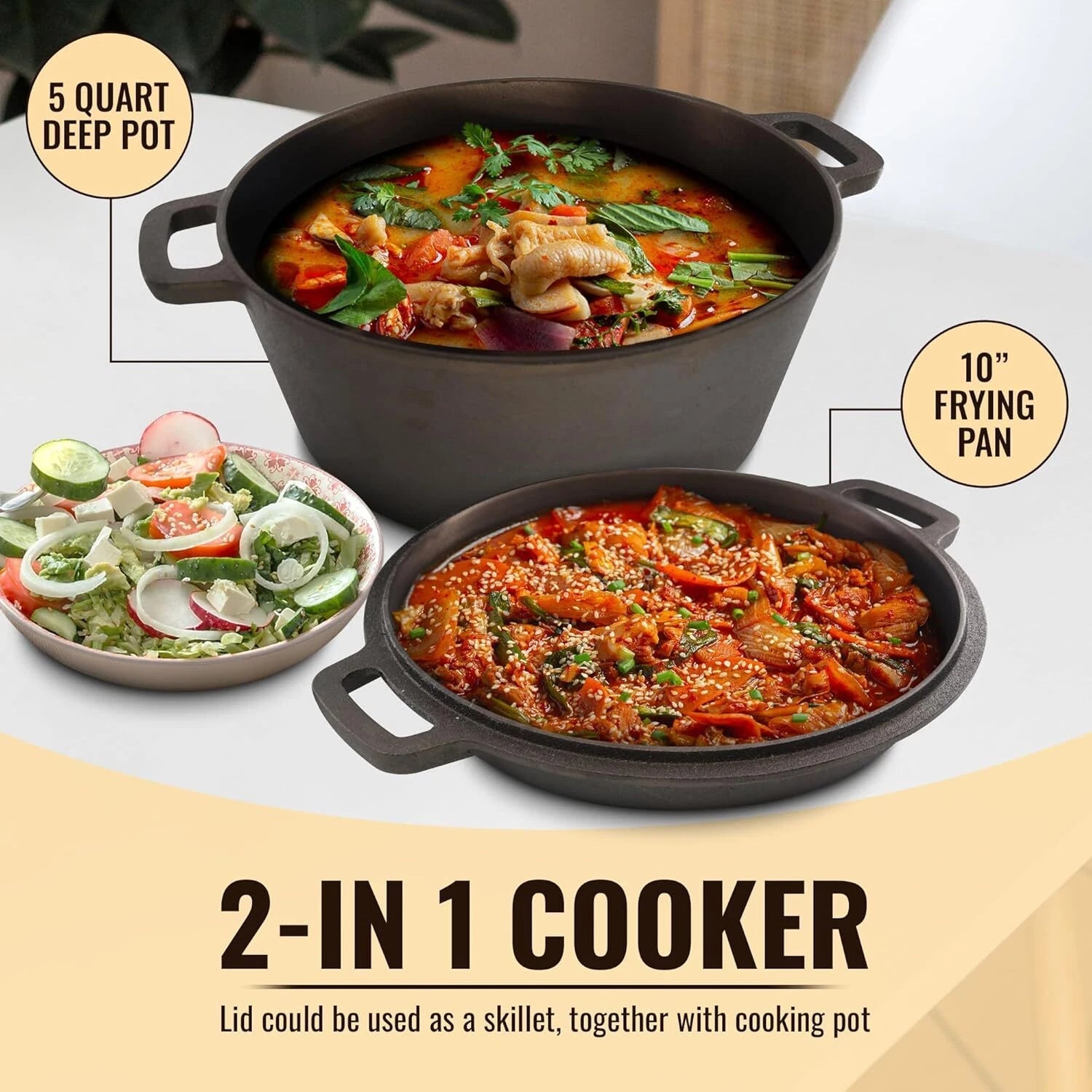 Smooth Polished Cast Iron Dutch Oven - 5 quart cast iron, 10 inch diameter 07FC0E-D4 - KOEEK