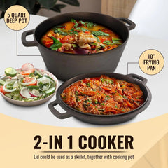 Smooth Polished Cast Iron Dutch Oven - 5 quart cast iron, 10 inch diameter 07FC0E-D4 - KOEEK