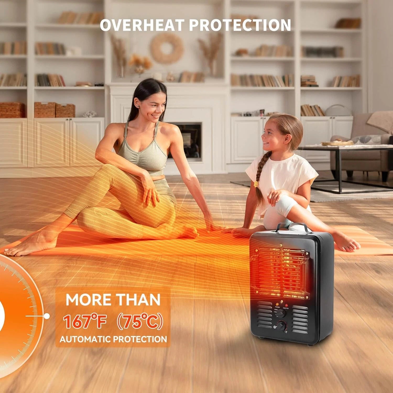 Space Heater, Electric Heater with Thermostat, 3-Segment Heat Setting, Black 07FC0E-D4 - KOEEK