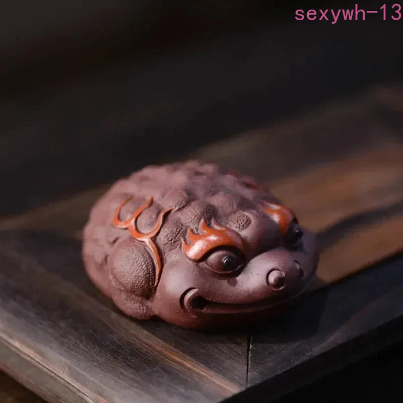 Yixing Purple Clay Tea Pet  Golden Toad Animal Statue Handmade TeaSet Decor 07FC0E-D4 - KOEEK