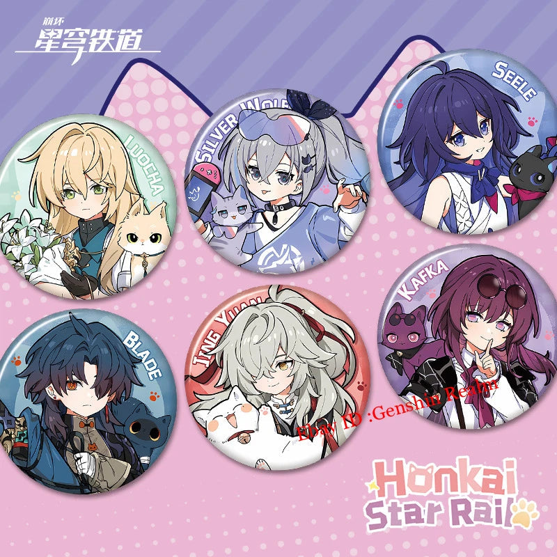 6Pcs/Set Anime Honkai: Star Rail Cute Cat Figure Metal Pin Brooch Badge Art Gift 07FC0E-D4 - KOEEK