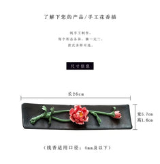 Ceramic Red Peony Stick Incense Holder Zen Home Indoor Decor 07FC0E-D4 - KOEEK