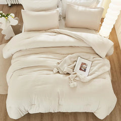 King Size Beige Comforter, 3-Piece Lightweight Bedding Comforter Set 07FC0E-D4 - KOEEK