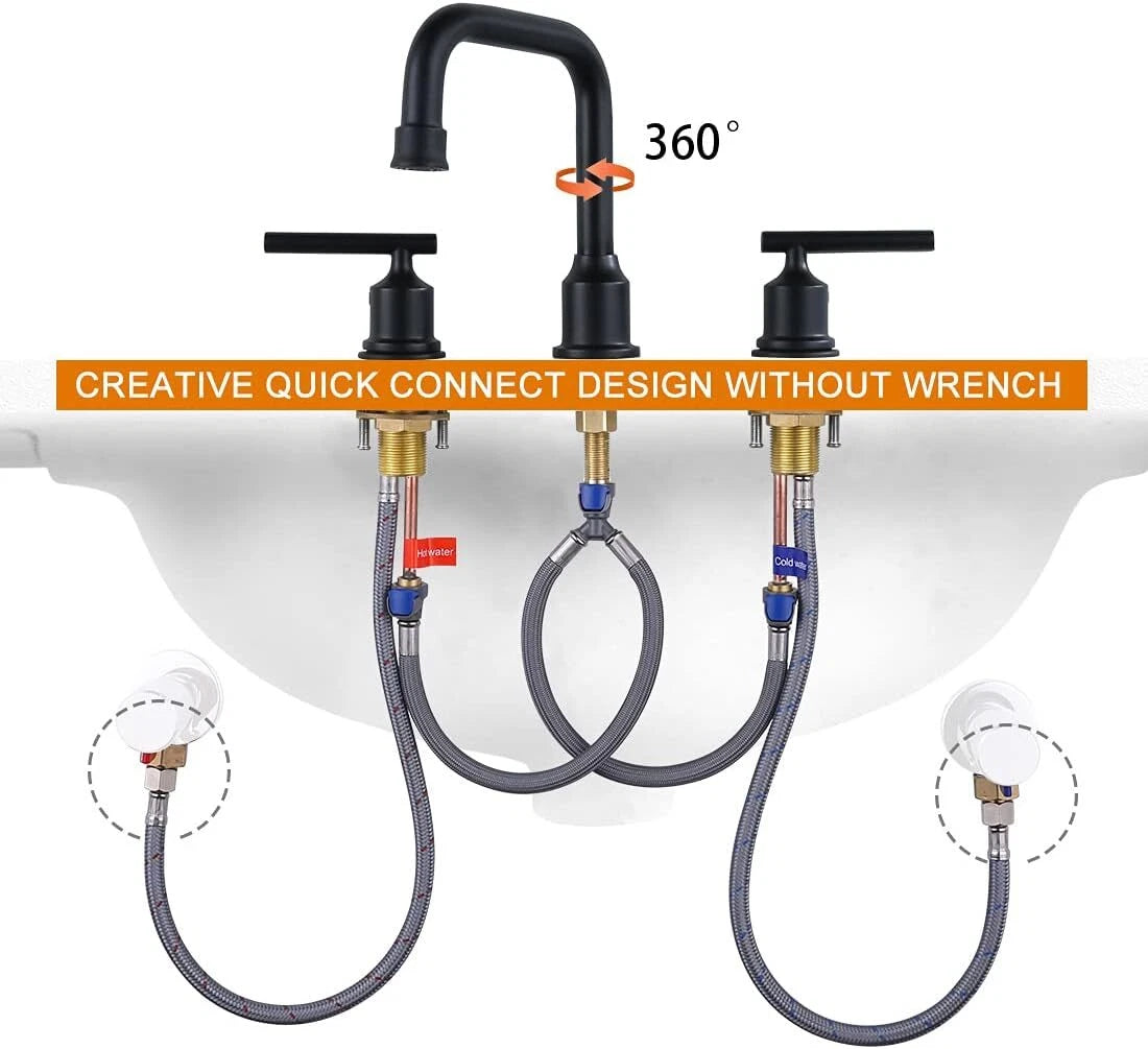 Two-Handle Widespread 8-Inch Bathroom Faucet Black 360 Degree Swivel 07FC0E-D4 - KOEEK