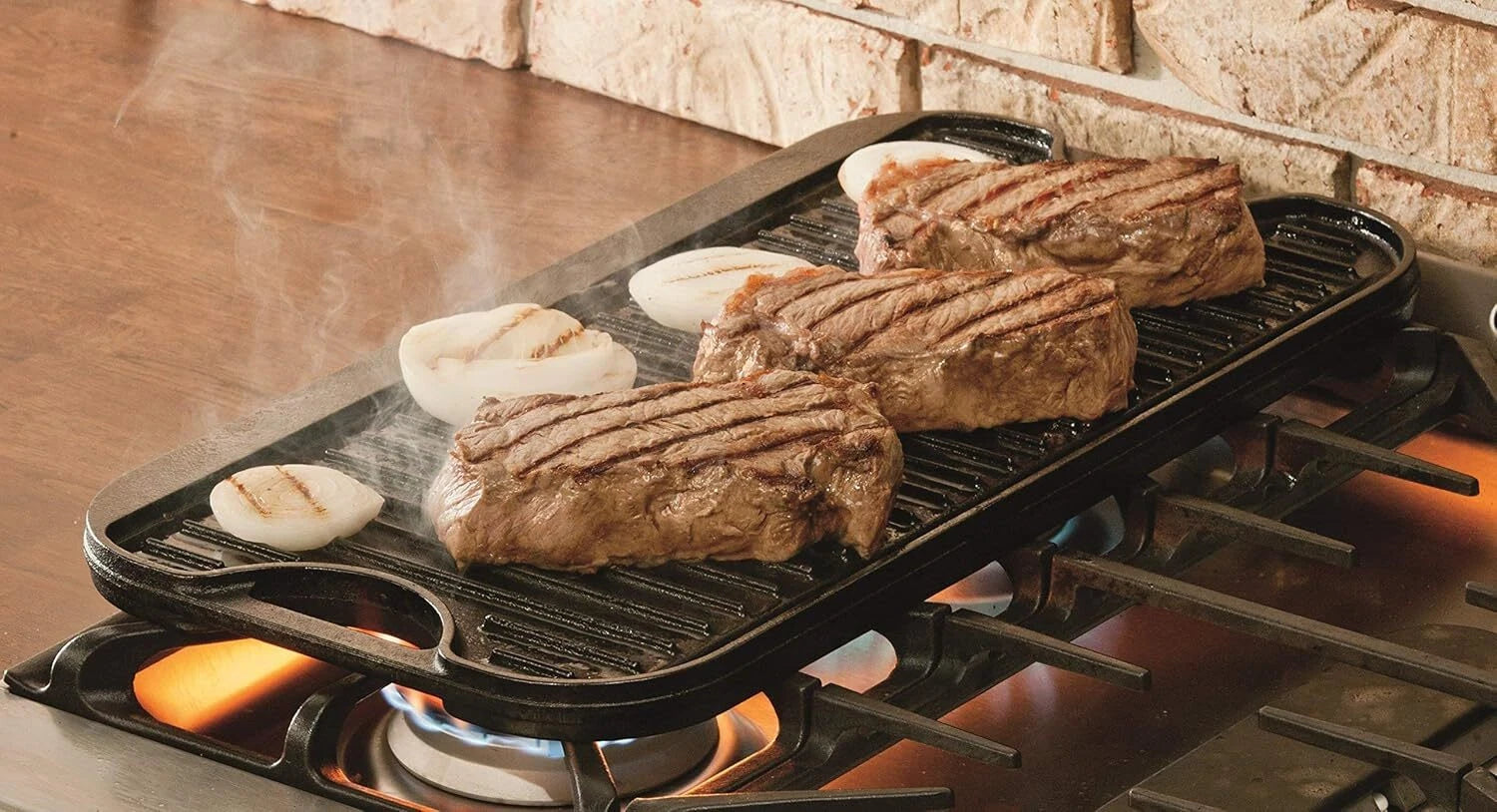 Cast Iron Reversible Grill/Griddle, 20-inch x 10.44-inch, Black 07FC0E-D4 - KOEEK