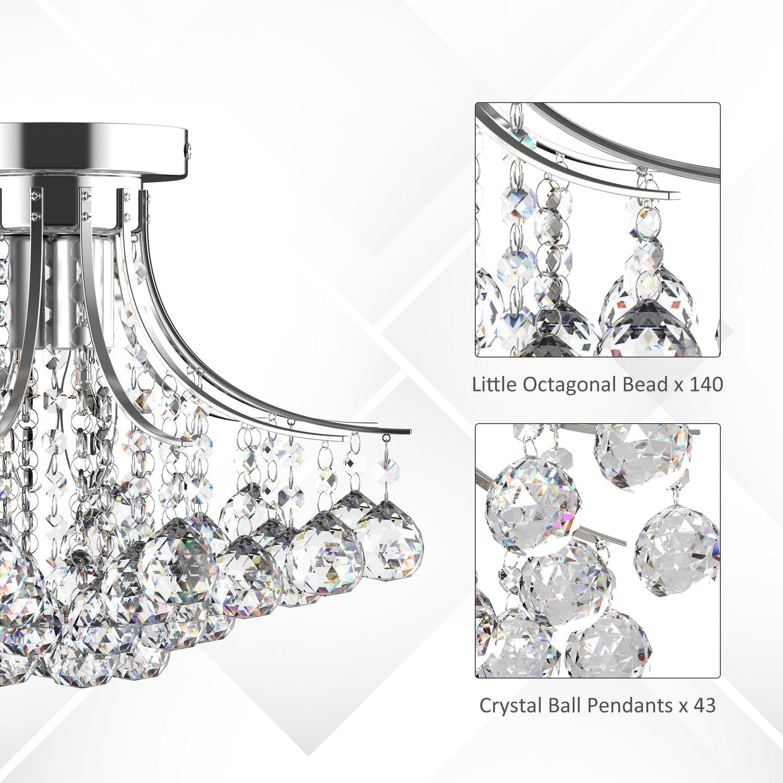 HOMCOM Modern K9 Crystal Chandelier Ceiling Lighting Pendant Lamp with 3 Light HOMCOM - KOEEK