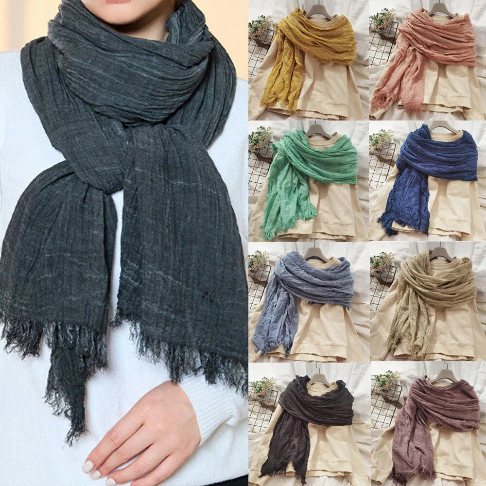 Solid Colors Cotton Scarves Shawls Wrap Men Unisex Wrinkle Large Scarf 200*100cm 07FC0E-D4 - KOEEK