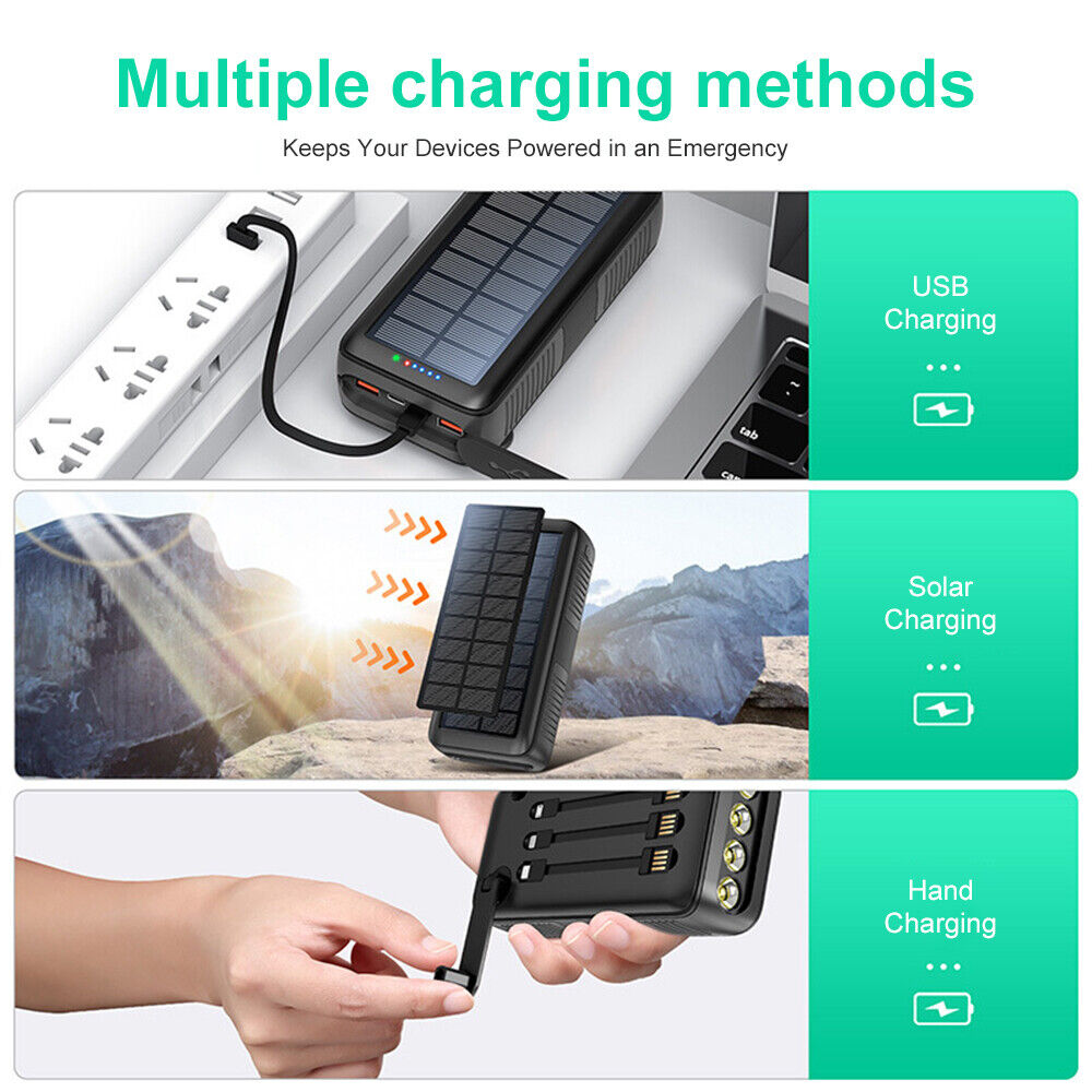 ny 61200mAh Solar PowerBank eksternt batteri Nødoverlevelsesutstyr lommelykt