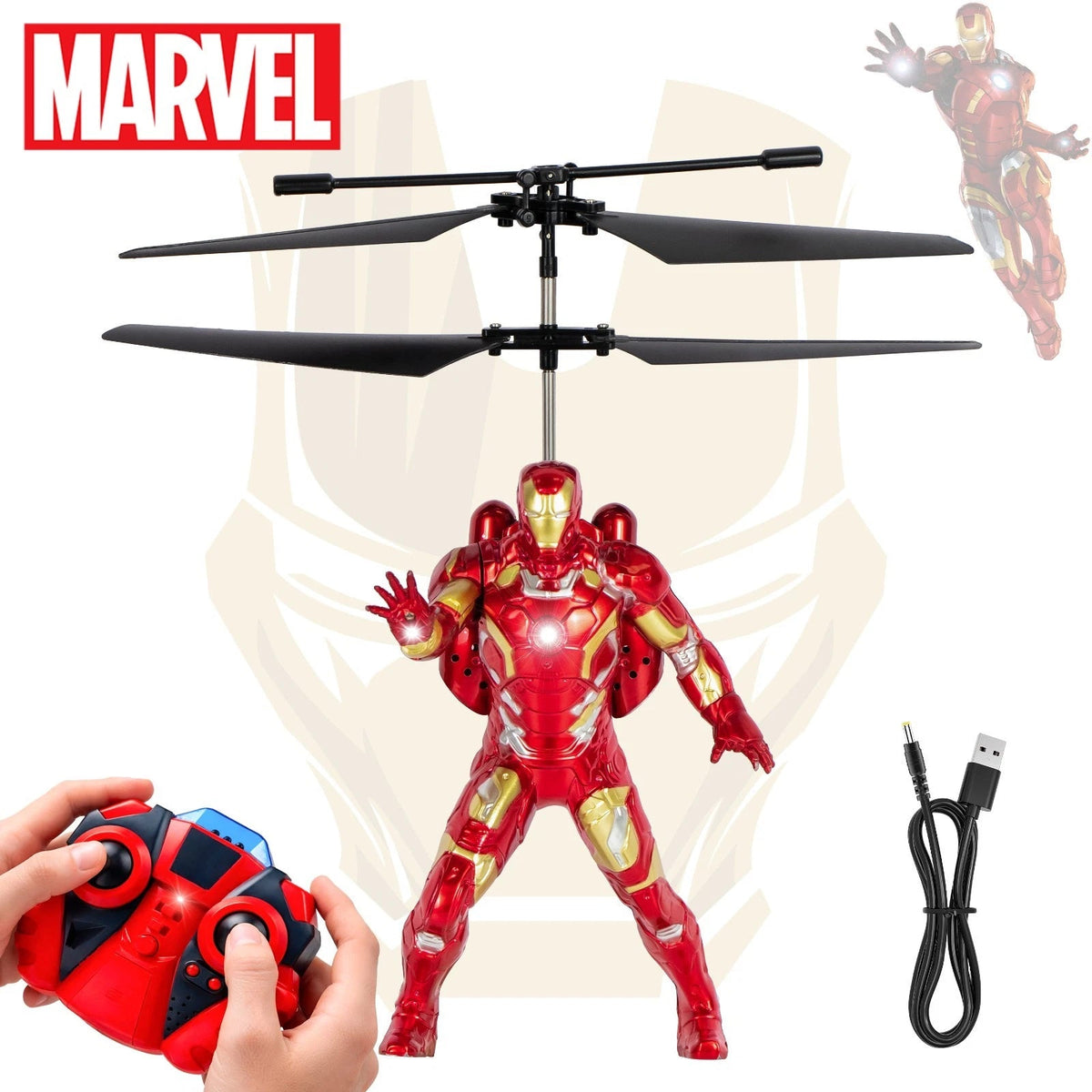 Marvel Avengers Iron Man RC Helicopter with LED Lights and Gyro Stabilizer MARVEL - KOEEK