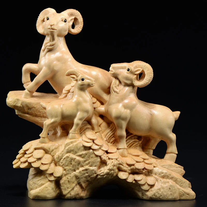 Xiaoye Boxwood Sanyang Kaitai Ornament, Solid Wood Sheep Mahogany Jewelry 07FC0E-D4 - KOEEK
