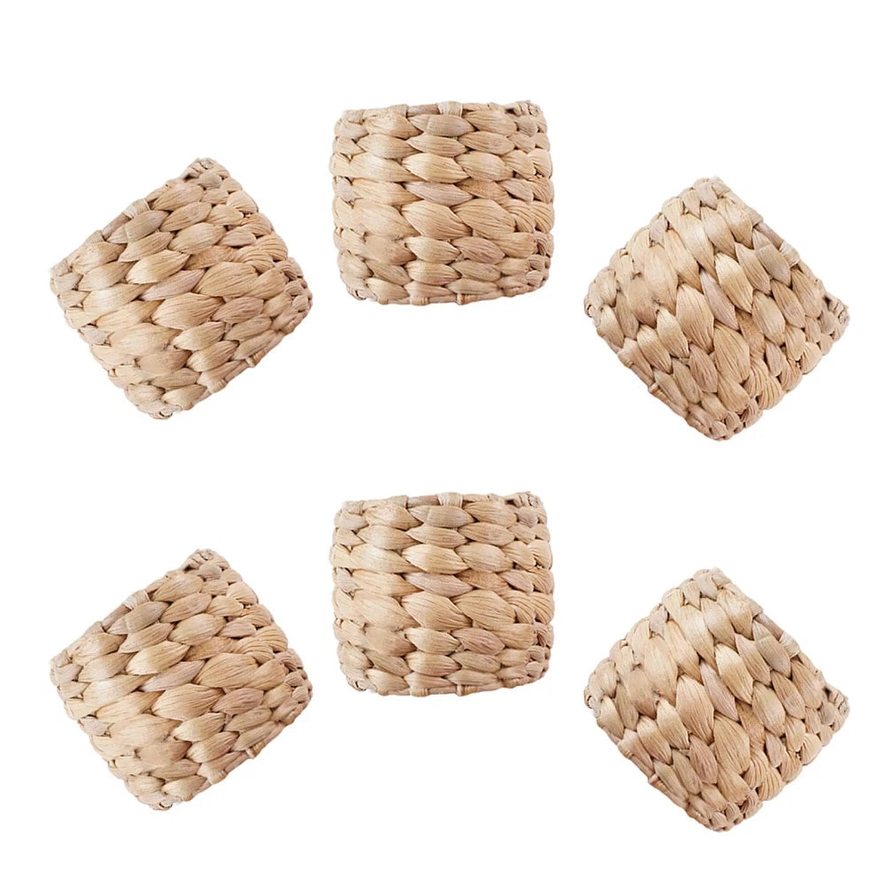 6pcs Rustic Straw Napkin Ring - Farmhouse Weaving Braided Napkin Buckles - 07FC0E-D4 - KOEEK