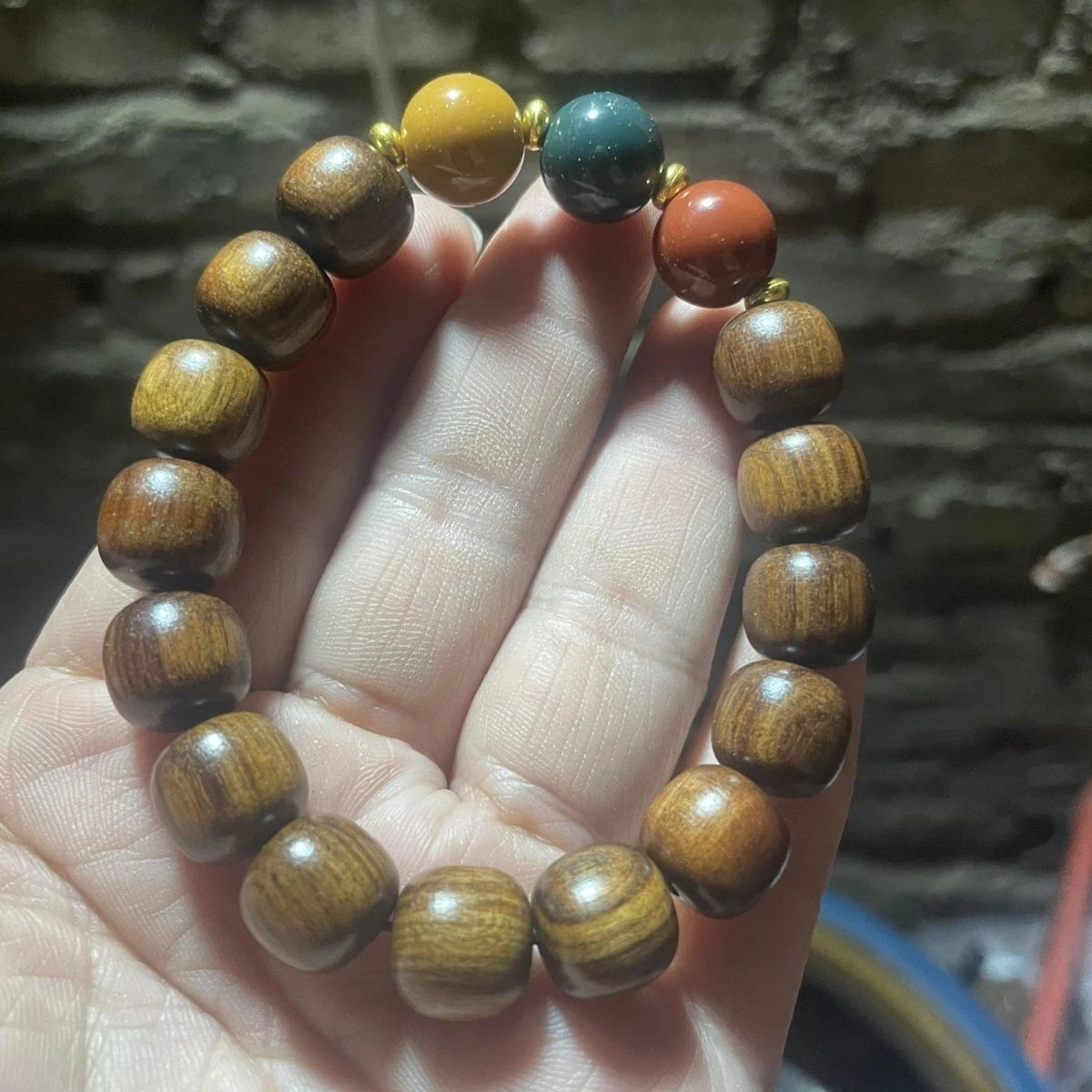 Natural Huanghauli Wood Prayer Beads  Gift Bracelet Three-color beads 07FC0E-D4 - KOEEK