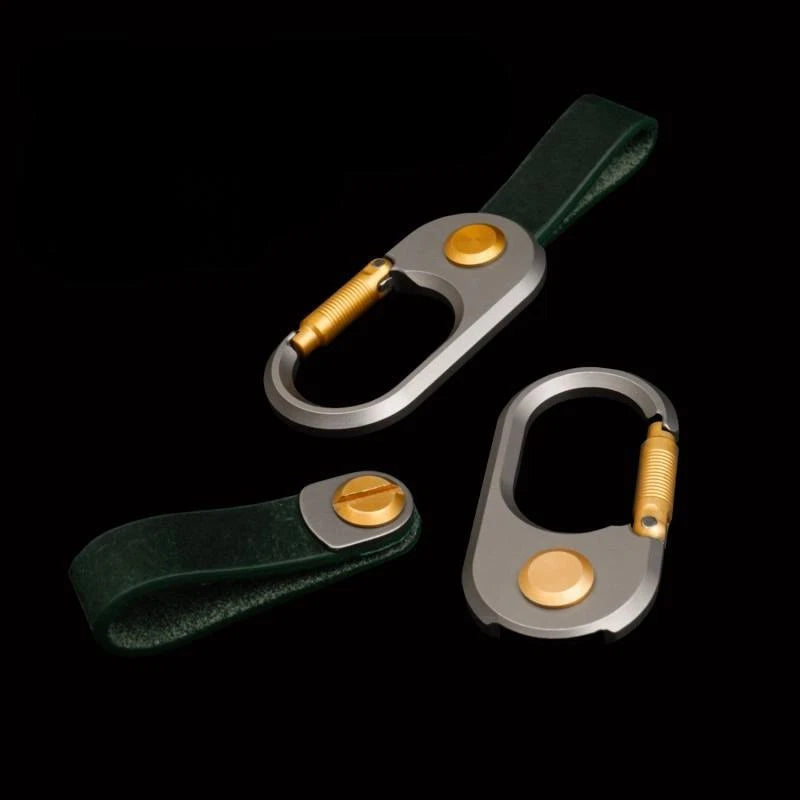 Titanium Brass  Leather Keychain Durable Car Key Holder Carabiner Clip 07FC0E-D4 - KOEEK