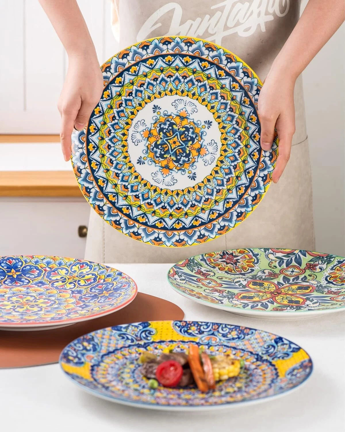 Dinner Plate Set, Ceramic Colorful Dinner Plates for Kitchen and Dining Room 07FC0E-D4 - KOEEK