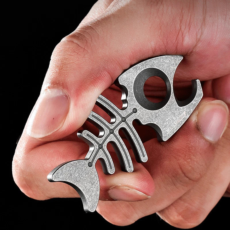 Titanium Alloy Fishbone Shape Bottle Opener Keychain Necklace Pendant EDC Gift 07FC0E-D4 - KOEEK