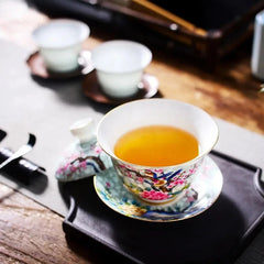 180ml Jingdezhen Porcelain Handpainted Enamel Gaiwan Tea Tureen Kungfu Teaware 07FC0E-D4 - KOEEK