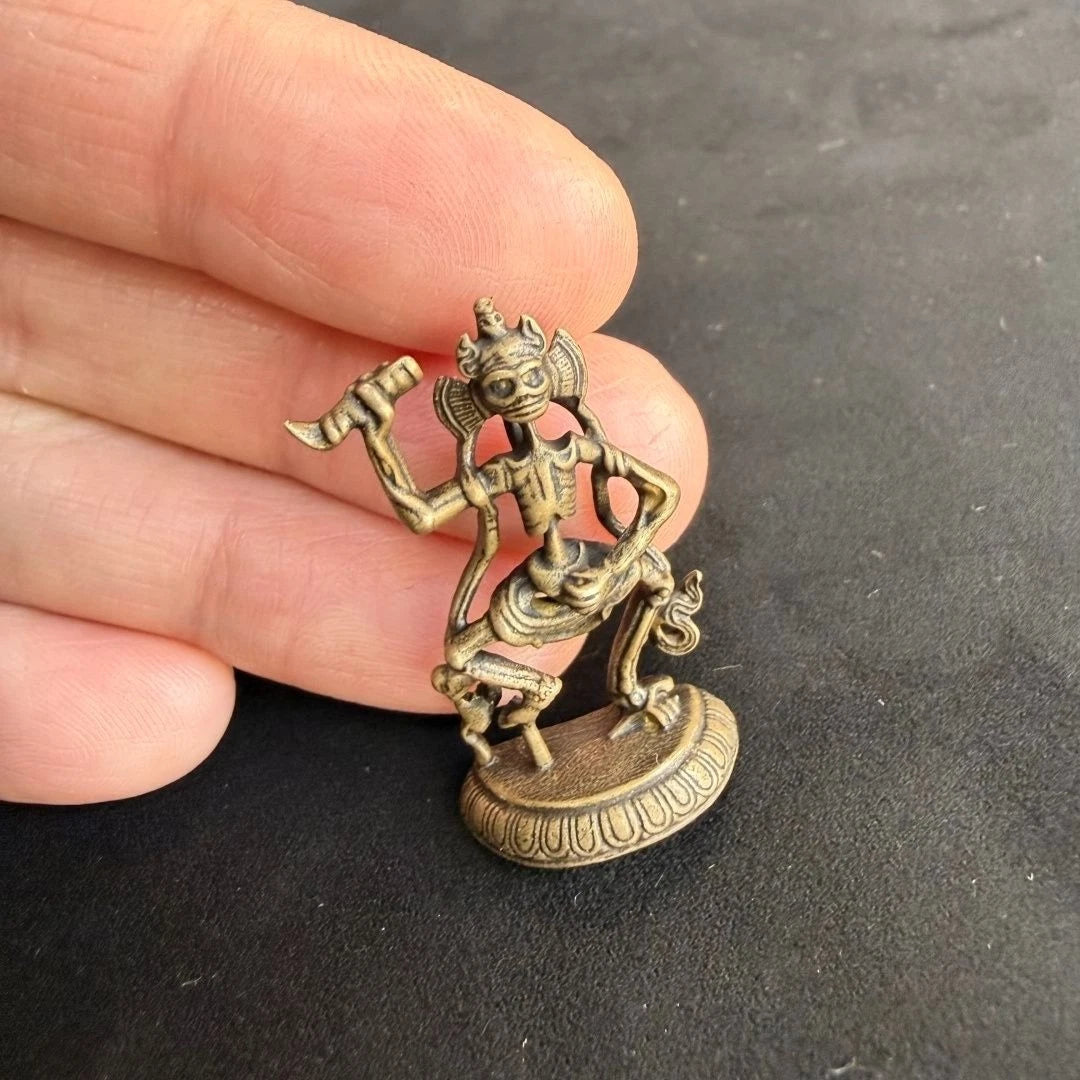 Retro China Copper Pendant Shri Chitipati Mini Statue Buddhist Guardian Deities 07FC0E-D4 - KOEEK