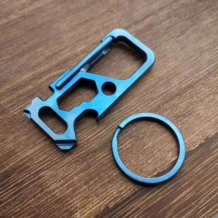 EDC Titanium Alloy Mechanic Blue Key Chain Multi Tools Card Carabiner w Key Ring 07FC0E-D4 - KOEEK