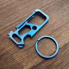 EDC Titanium Alloy Mechanic Blue Key Chain Multi Tools Card Carabiner w Key Ring 07FC0E-D4 - KOEEK