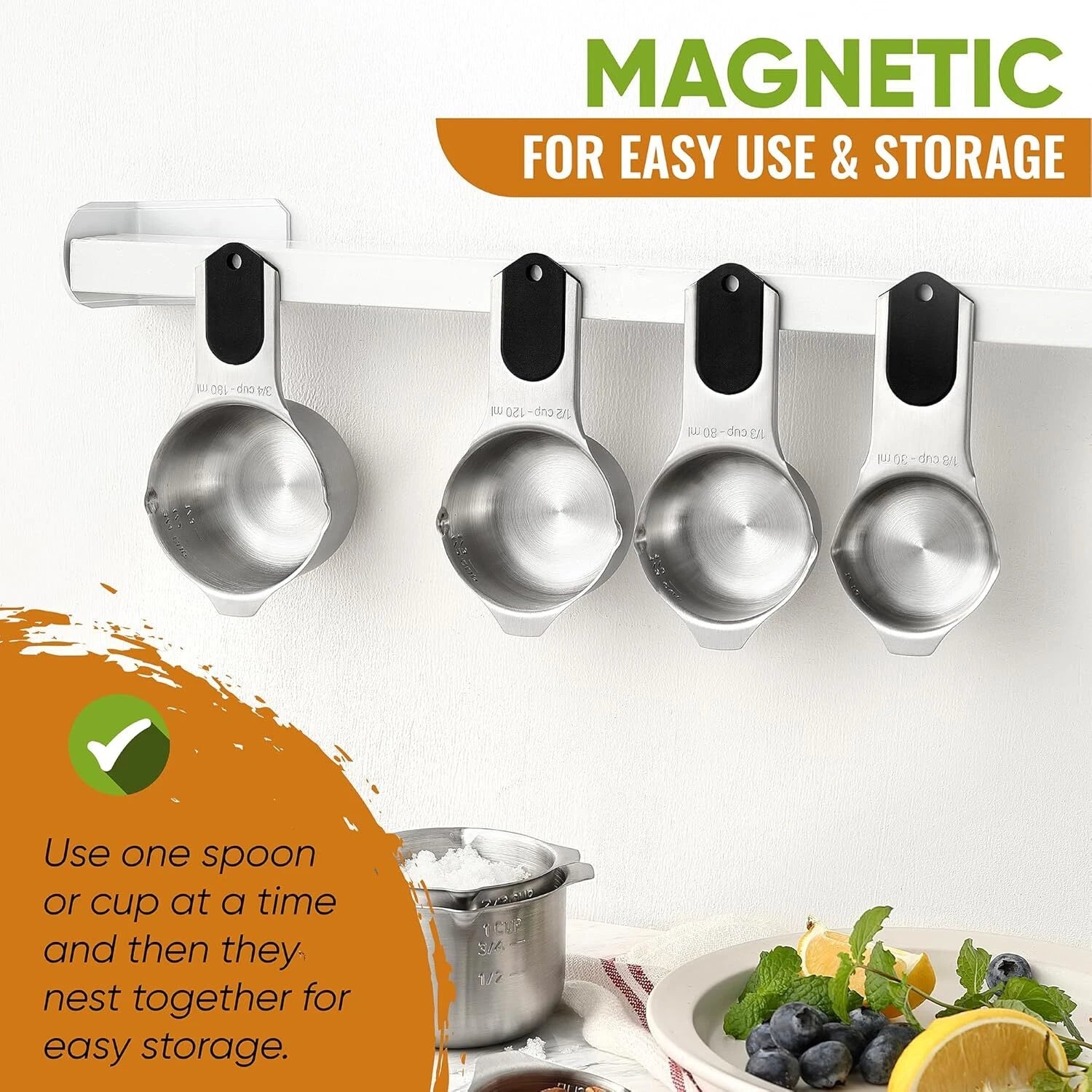 Magnetic Measuring Cups & Spoons Set (Patent Pending), Strong N45 Magnets 07FC0E-D4 - KOEEK