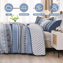 Bohemian Style Quilt Set (Queen Size) Navy Blue Bohemian Style 3-Piece Quilt Set 07FC0E-D4 - KOEEK