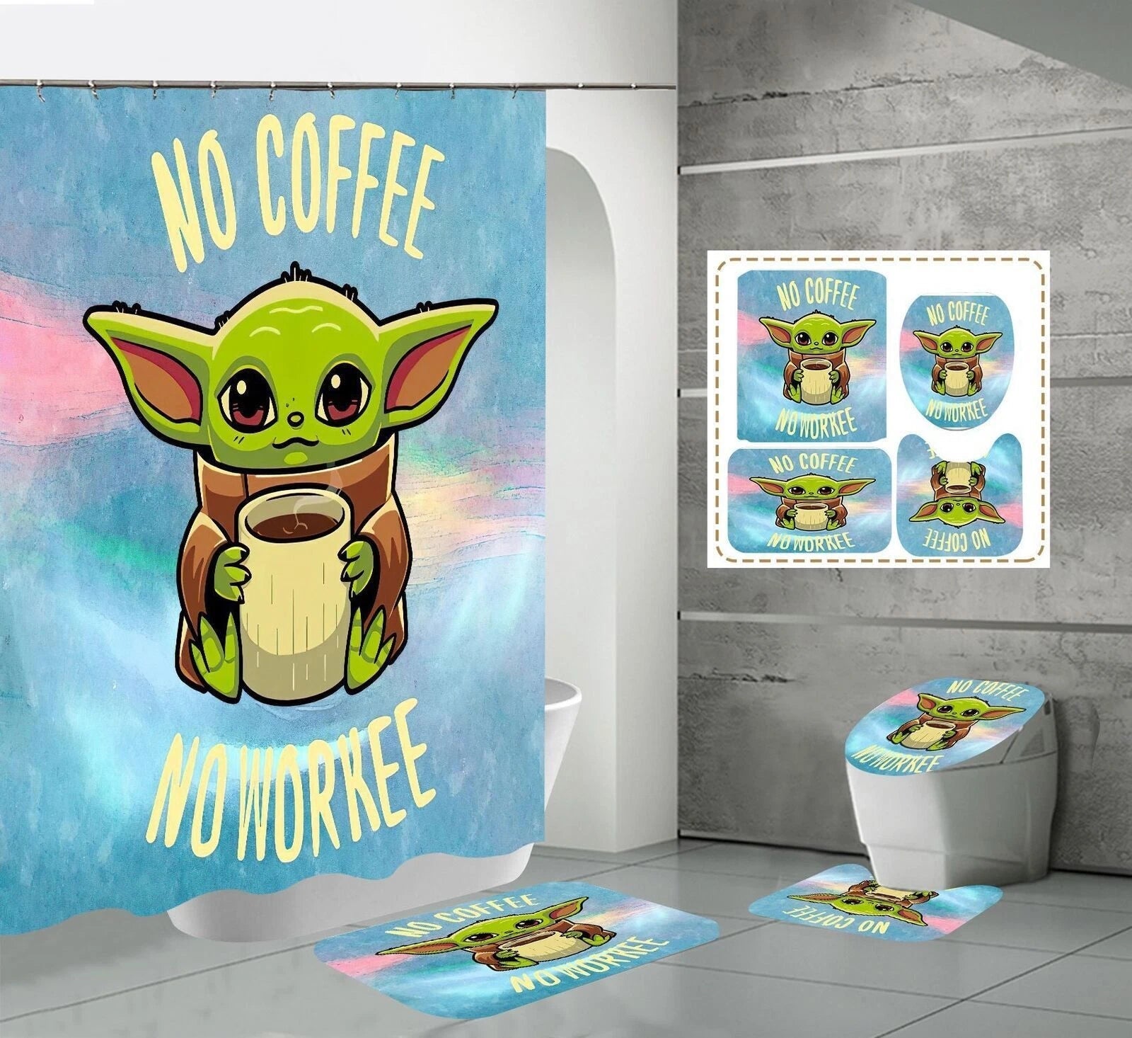 Bathroom Baby Yoda Mandalorian Waterproof Shower Curtain Non-slip Mat Toilet Mat 07FC0E-D4 - KOEEK