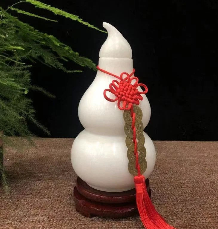 Ornament Decoration Handicrafts Traditional Natural White Jade Covered Gourd 07FC0E-D4 - KOEEK