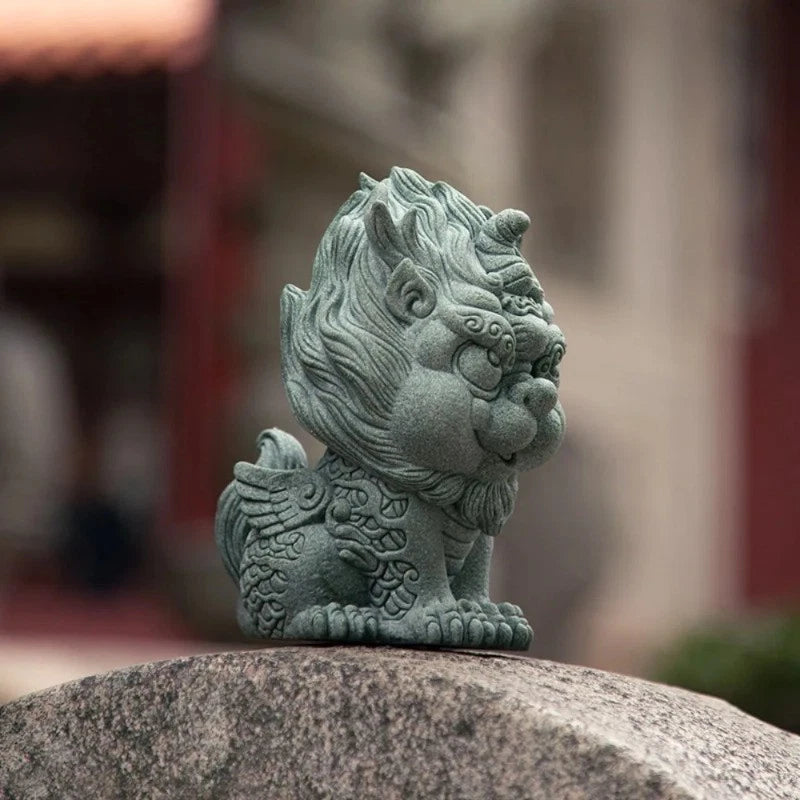 7cmChinese Rui Beast Luck Kirin Statue Green Stone Feng Shui Decoration Tea Pet 07FC0E-D4 - KOEEK