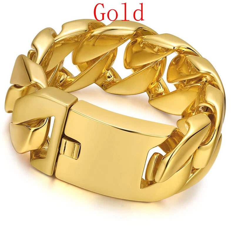 Gold Black 32mm Men Super Heavy Stainless Steel Bracelet Women Chain Bracelets 07FC0E-D4 - KOEEK