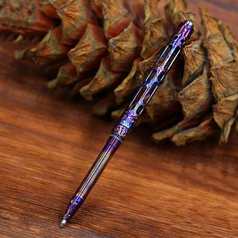 Min EDC Titanium Alloy Keychain Meteorite Pattern BallPoint Pen Pocket Outdoor 07FC0E-D4 - KOEEK