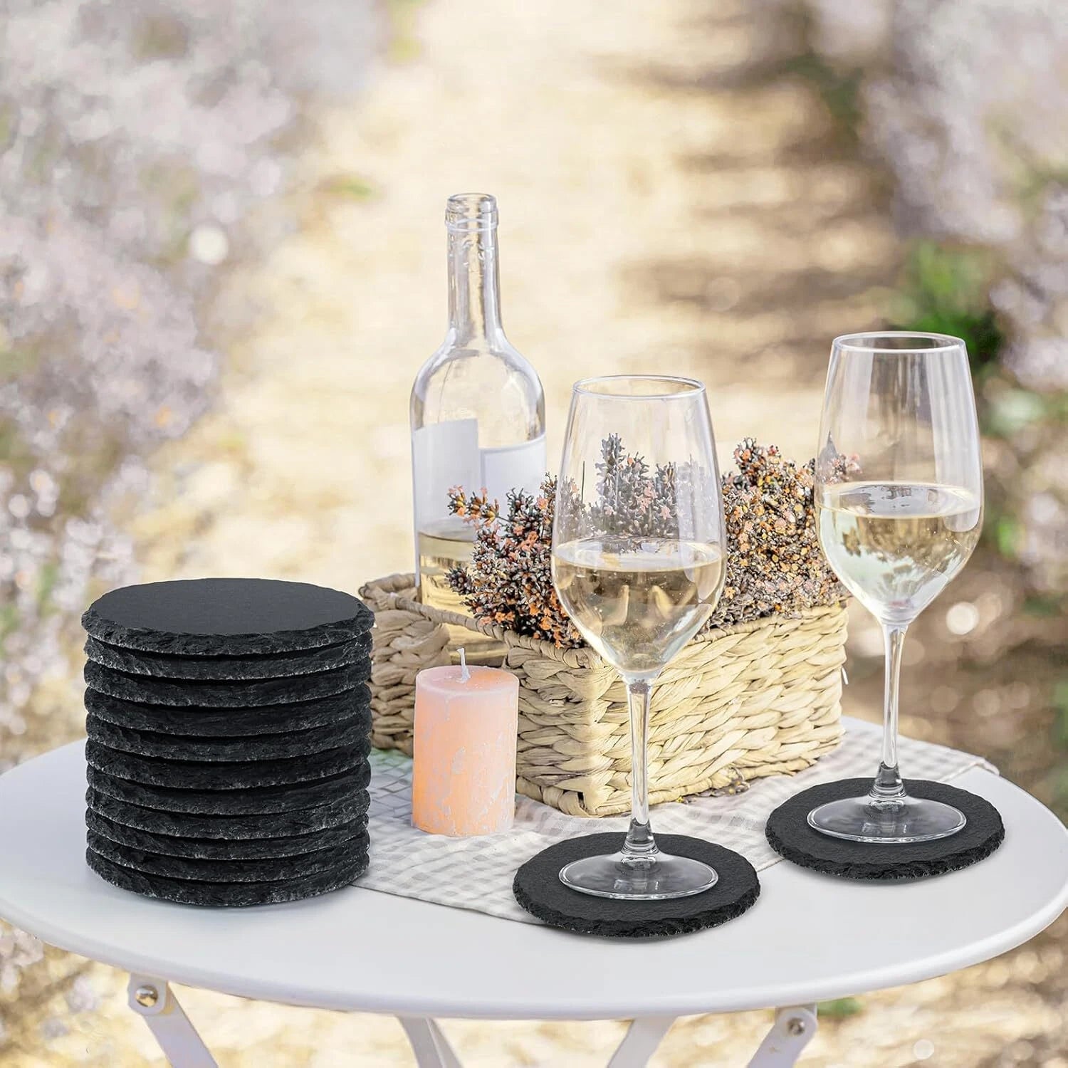 48 PCS Bulk Slate Coasters, 4-Inch Black Stone Coasters, Home Décor 07FC0E-D4 - KOEEK