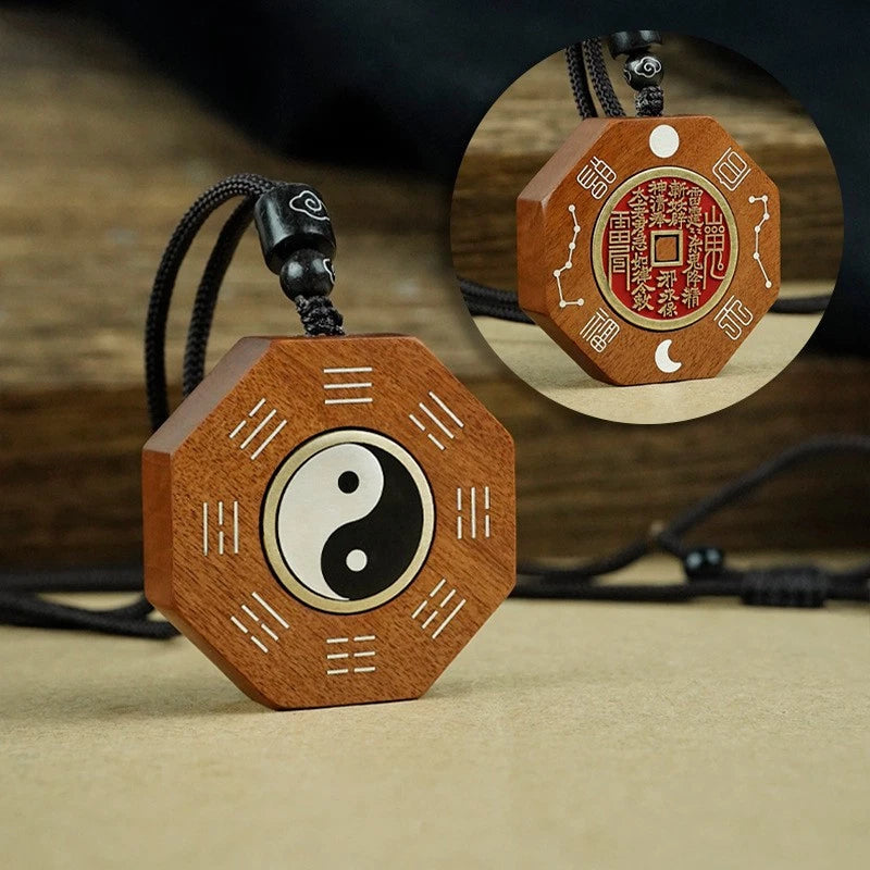 Sandalwood Handmade Carve Pendant Taoism Accessories Chinese Tai Chi Decoration 07FC0E-D4 - KOEEK