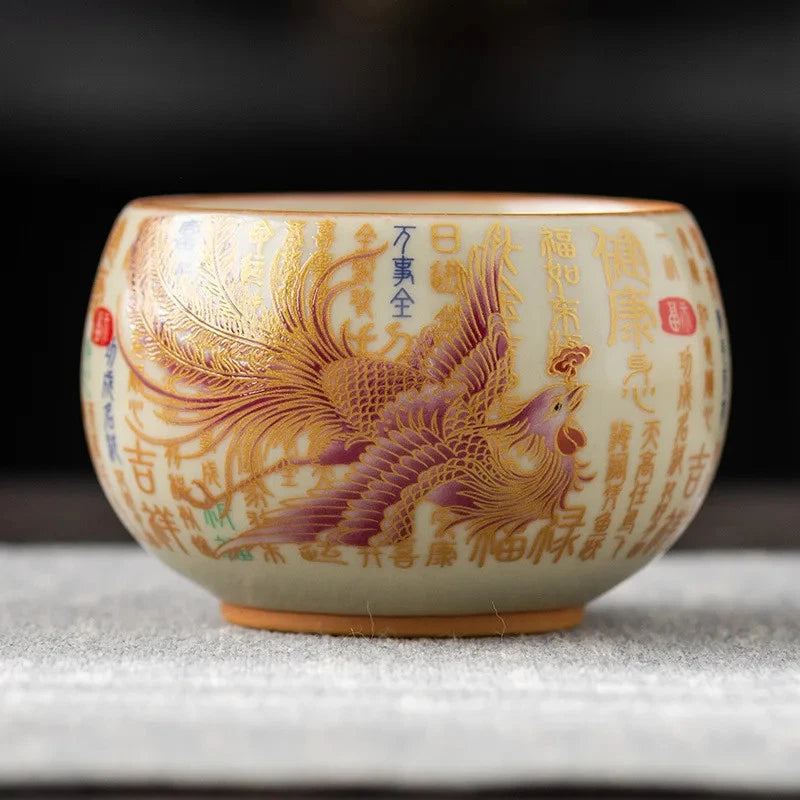 150ml Ceramic Ru Kiln Handpainted Dragon Phoenix Zen Tea-tasting Cup Master Cup 07FC0E-D4 - KOEEK