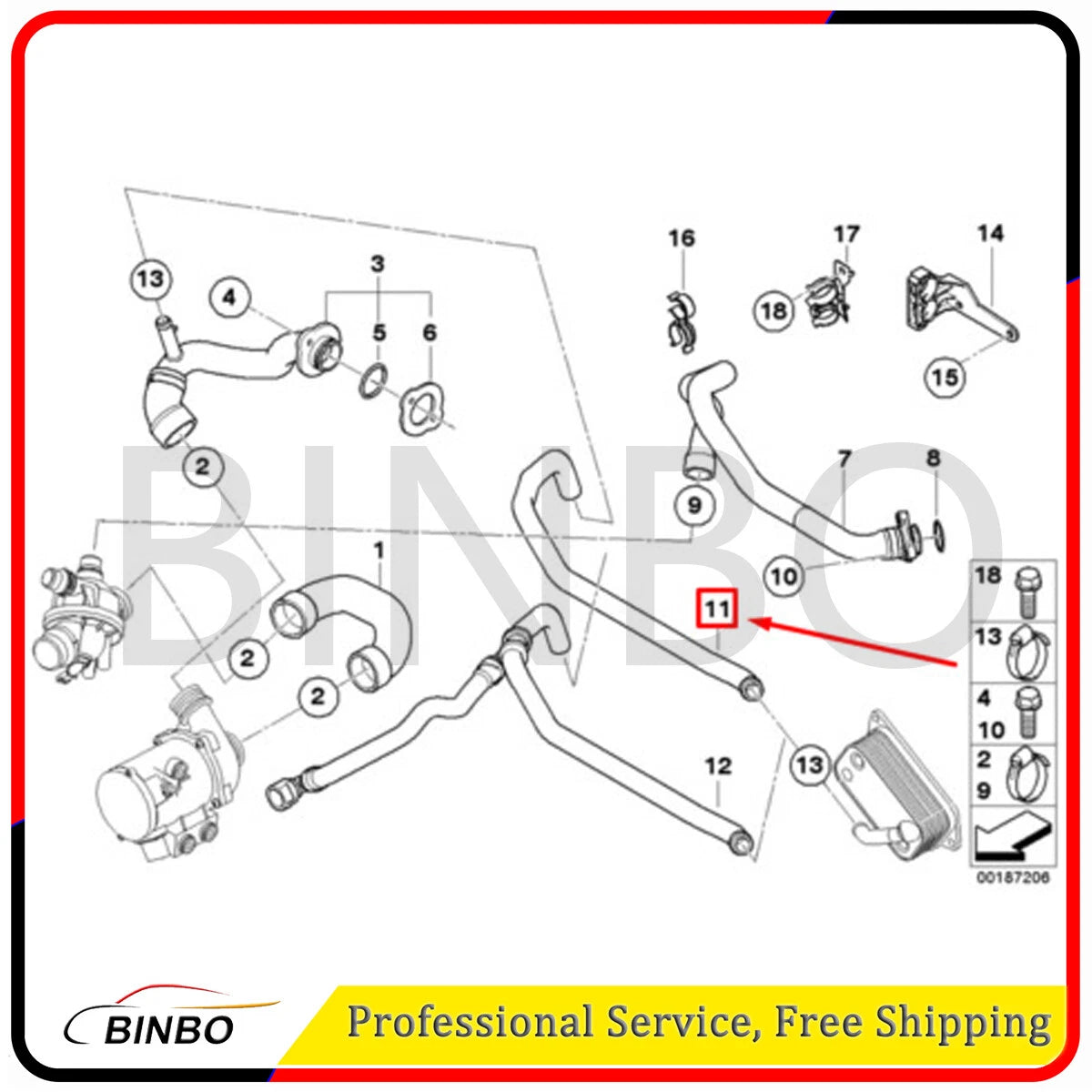 Engine Coolant Hose For BMW E60 E61 525i 530i 2006 2007 X3 2007 2008 2009 2010 07FC0E-D4 - KOEEK
