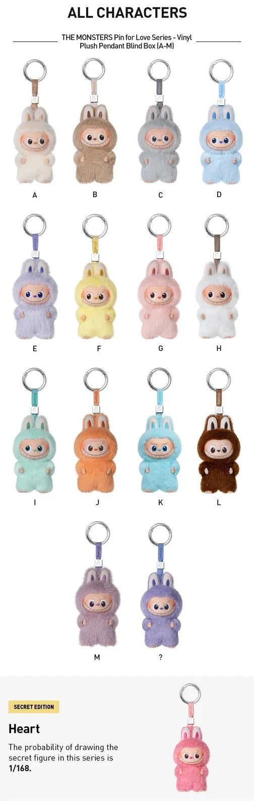 The Monsters Pin For Love Series-Vinyl Plush Pendant Blind Box (A-M) Hot Cute 07FC0E-D4 - KOEEK