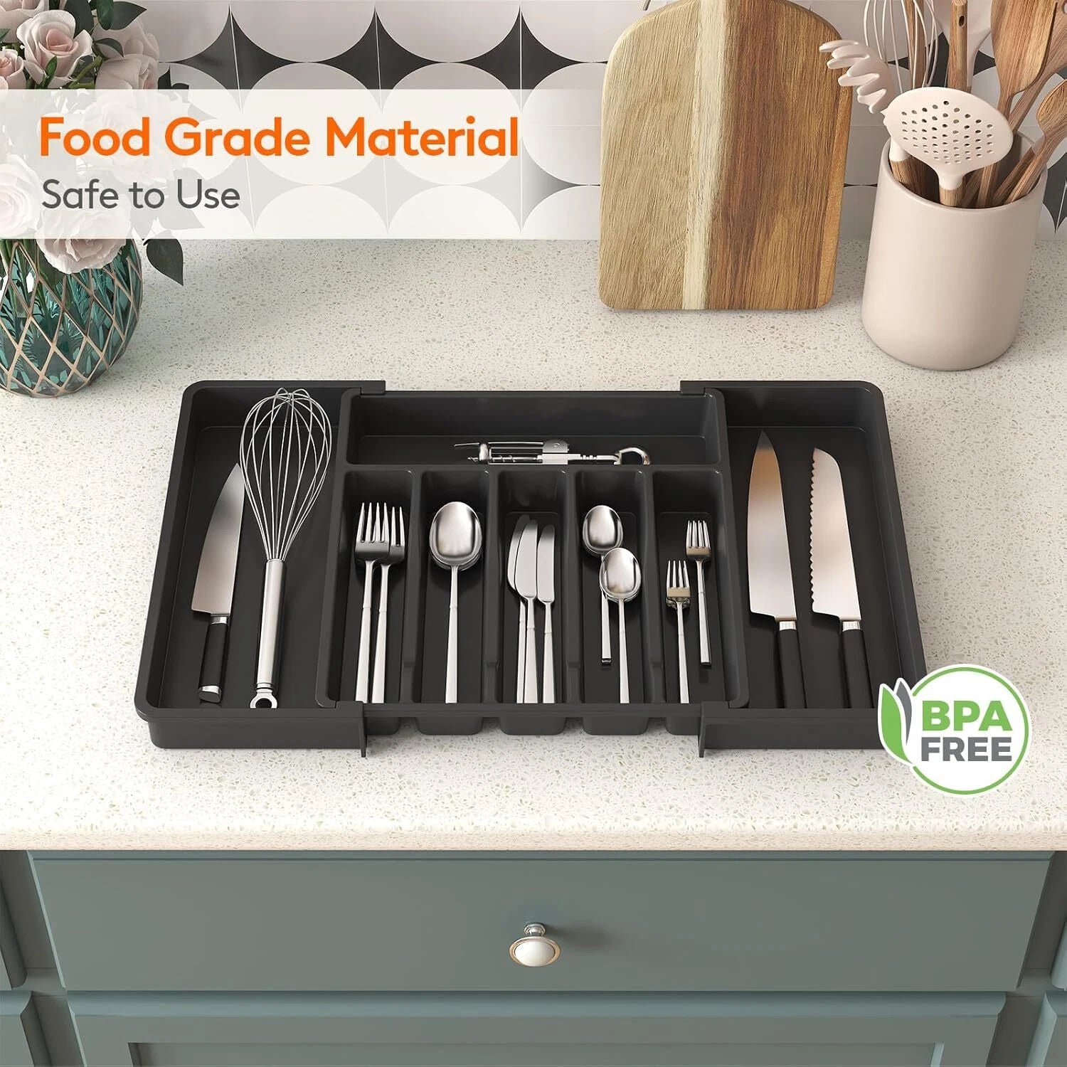 Silverware Drawer Organizer, Expandable Utensil Tray for Kitchen, BPA Free 07FC0E-D4 - KOEEK