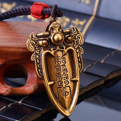 Brass Taoist Ancient Beast Pattern Pendant Necklace Amulet Vintage Unisex 07FC0E-D4 - KOEEK