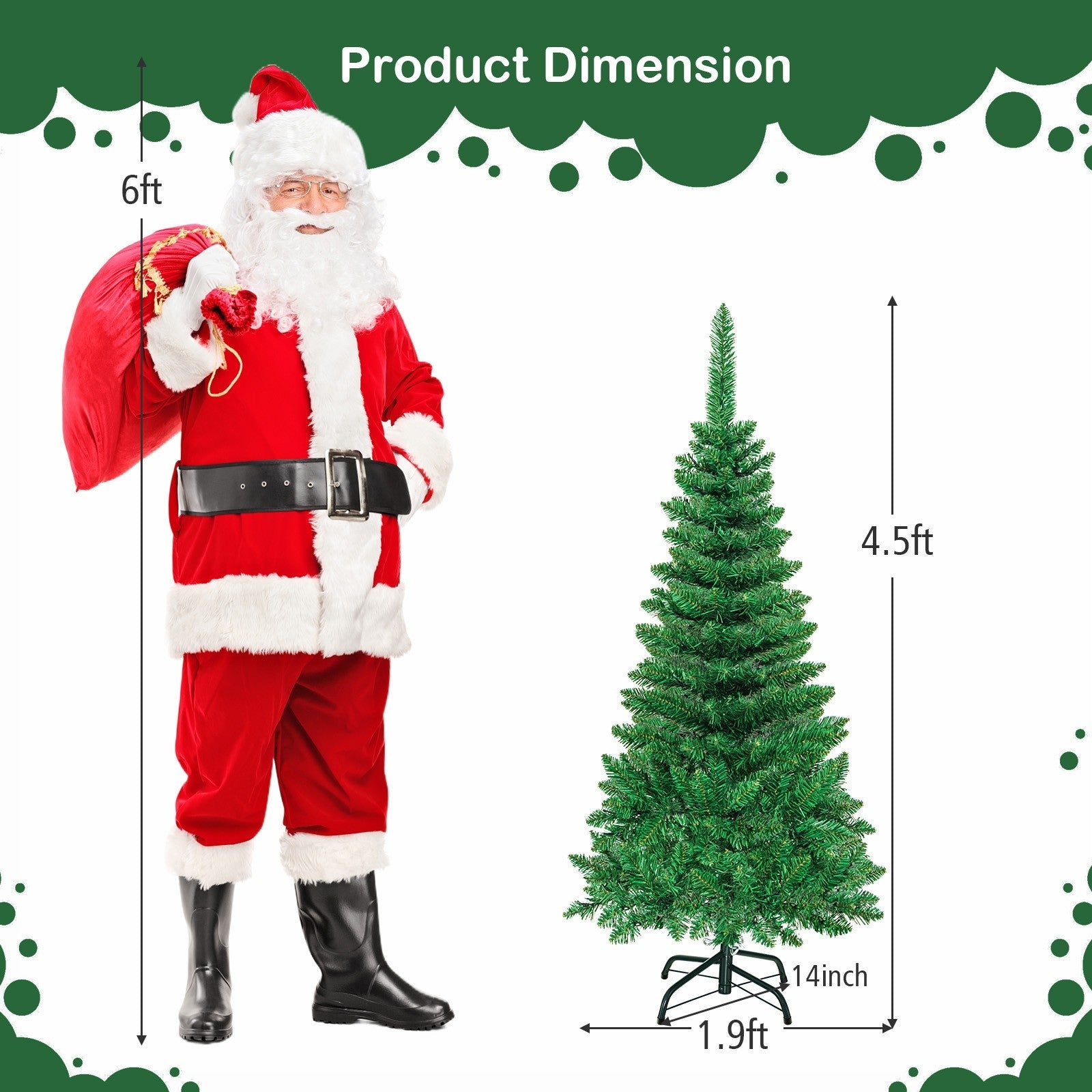4.5ft Pre-Lit Hinged Artificial Fir Pencil Christmas Tree w/150 Multicolor Light 07FC0E-D4 - KOEEK