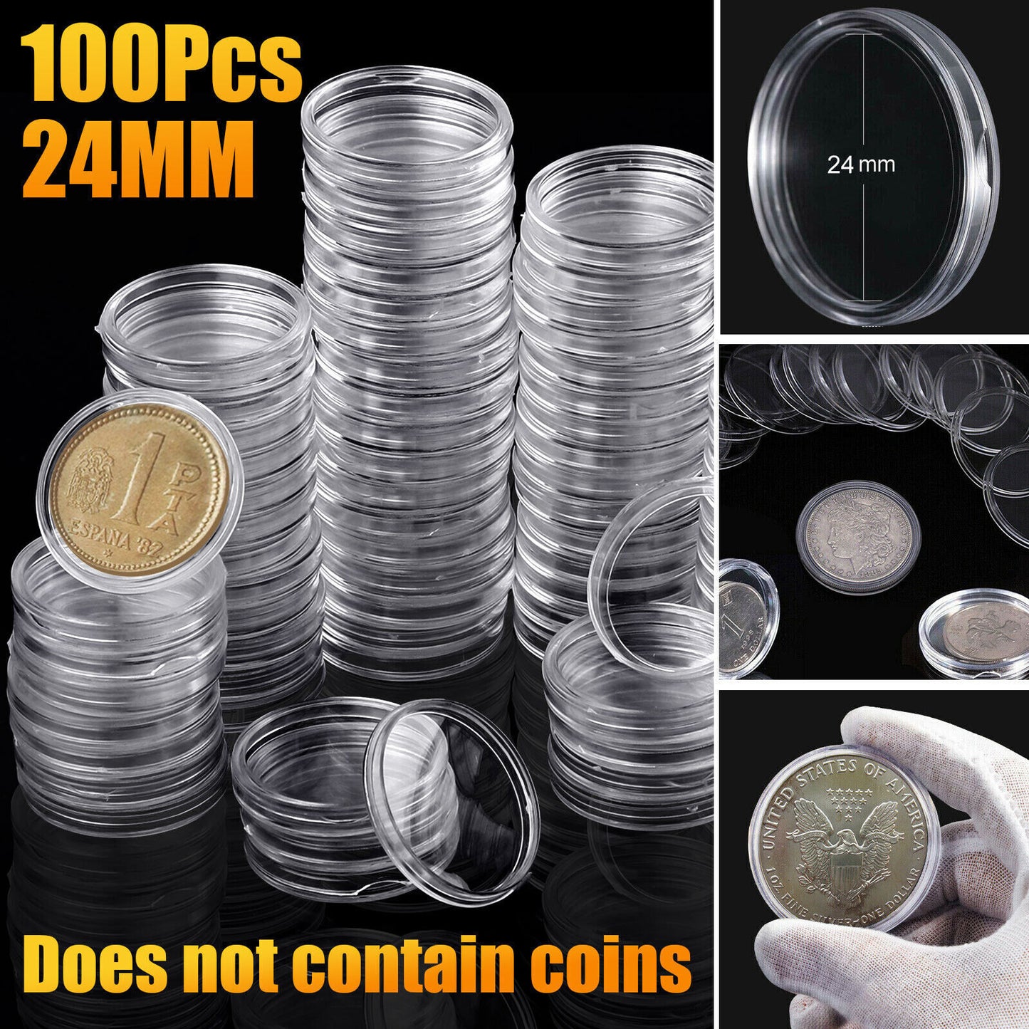 100pcs 24mm Coin Storage Holder Capsules Display Case Container for US Quarters koeek - KOEEK