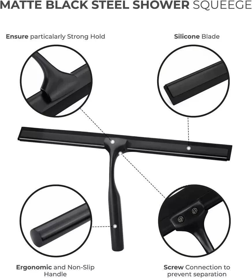 new Matte Black Shower Squeegee for Glass Doors with Adhesive Hooks, Squeegee for Sh 07FC0E-D4 - KOEEK