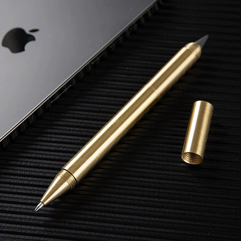 EDC Brass Double Headed Dual-purpose Signature Ballpoint Pen Pencil Office Gifts 07FC0E-D4 - KOEEK