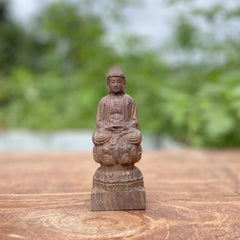 Redwood Wood Carved Vairocana Buddha Statue 15cm Zodiac Goat Monkey Guardian 07FC0E-D4 - KOEEK