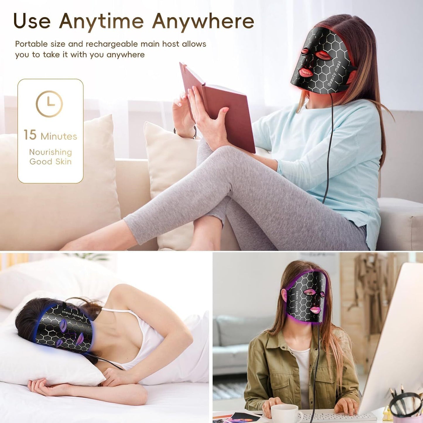 ny LED-ansiktsmaske Red Light Therapy Face Light Therapy Mask for ansiktshudpleie US