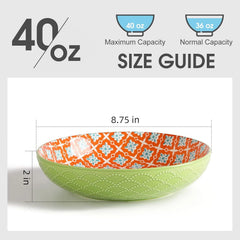 Ceramic Pasta Bowl, 40 oz. Large Salad Bowl, Dinnerware Bowl Set, 4 Pieces
