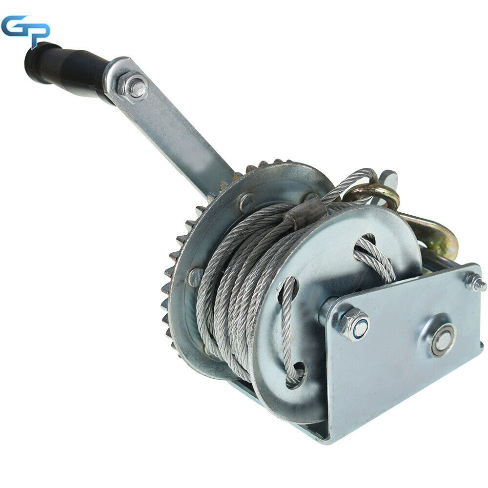 Silvery Carbon Steel 1500lbs Two-way Adjustable Cable Manual Winch Boat Winch